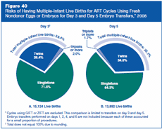 Figure 40: Risks of Having Multiple-Infant Live Births for ART Cycles Using Fresh Nondonor Eggs or Embryos for Day 3 and Day 5 Embryo Transfers, 2008.