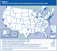 Locations of ART Clinics in the United States and Puerto Rico, 2008.