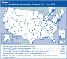 Figure 1: Location of ART Clinics in the United States and Puerto Rico, 2007.