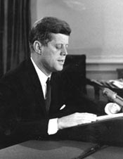 Kennedy reading his Cuban missile crisis address