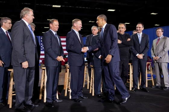 President Barack Obama greets Auto Industry Executives