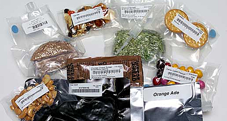 A variety of packaged space food