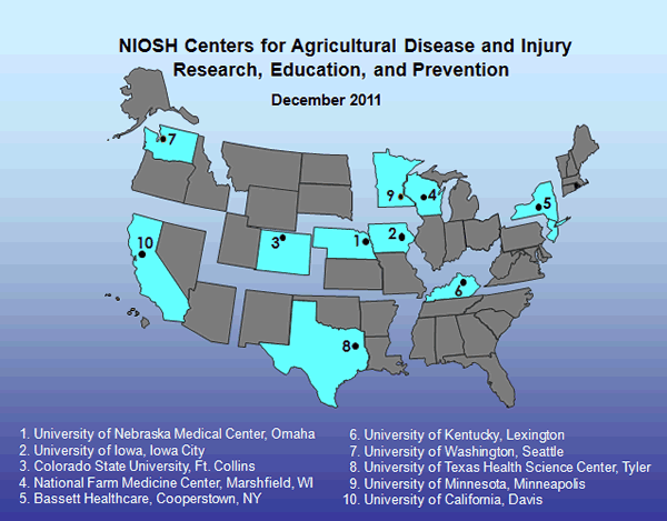 NIOSH Agricultural Centers Map