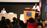OMHHE Director Dr. Leandris Liburd speaks to NUSPHP Students; with CDC Deputy Director Dr. Ileana Arias