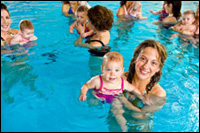 Photo: Mothers with their children in a swimming pool.