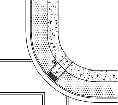 CAD drawing of single perpendicular curb ramp on radius on sidewalk with continuous parkway on 30-foot radius corner; APS locations indicated.