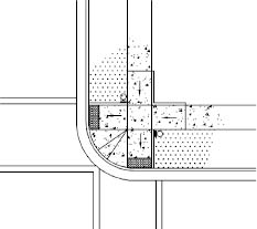 CAD drawing of paired combination curb ramps in sidewalk with parkway at 10-foot radius corner; APS locations indicated.