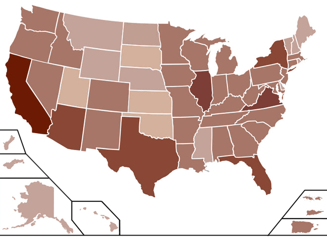 Image: A map of the United States with links to each states voting contact information