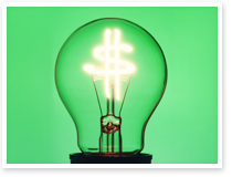 This is an image of a light bulb with a dollar sign lit up inside.