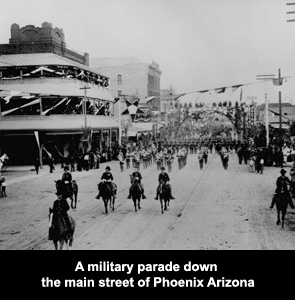 A military parade down the main street of Phoenix Arizona
