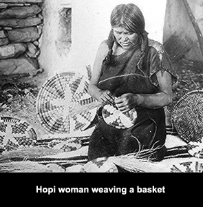Image of Hopi woman weaving a basket