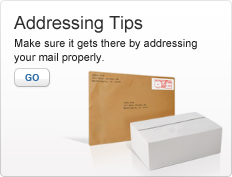 Addressing Tips. Make sure it gets there by addressing your mail properly. Photo of an addressed envelope and a box. Go.