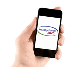 photo of a smart phone with the Healthy People 2020 logo on it