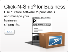 Click-N-Ship® for Business. Use our free software to print labels and manage your business shipments. Go. Image of shipping box and a printing label.