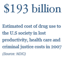 $193 billion estimated cost of drug use to the U.S society in lost productivity,