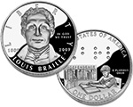 2009 Louis Braille Bicentennial Silver Dollar Proof.