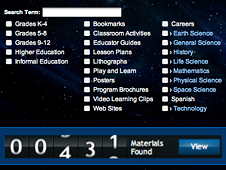 Screen capture of the education materials finder selections