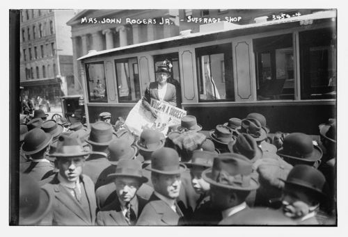 Image description: Mrs. John Rogers Jr. campaigns for the right to vote sometime between 1910 and 1915. This photo was taken by the Bain News Service.
View other Bain News Service photos showing life in the 1910s.
Photo from the Library of Congress Prints and Photographs Division