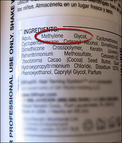 bottle - label - Methylene Glycol circled