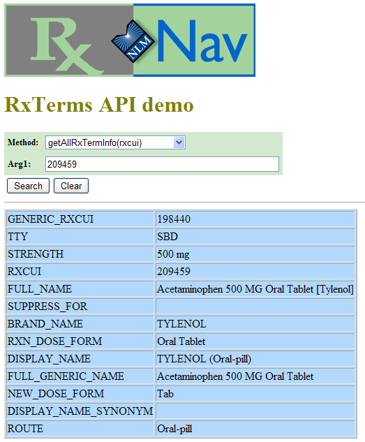 RxTerms API Client - getAllRxTermInfo