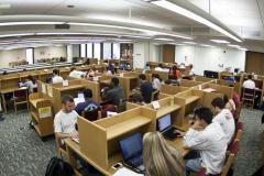 Overhead view of college library computer lab