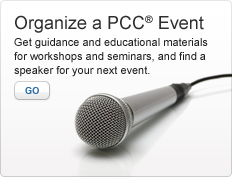Organize a PCC Event. Get guidance and educational materials for workshops and seminars, and find a speaker for your next event. Photo of a microphone. Go.