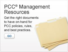 PCC Management Resources. Get the right documents to have on-hand for PCC policies, rules, and best practices. Photo of several folders. Go.
