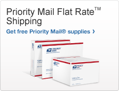 Priority Mail Flat RateTM Shipping.  Get free Priority Mail® supplies>    photo of priority mail boxes and envelopes 