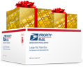 Image of gift boxes sitting on top of a USPS Priority Mail® shipping box.