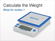 Calculate the Weight. Shop for scales. Photo of USPS branded post scale