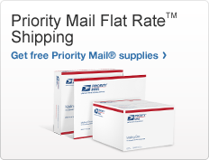 Priority Mail Flat RateTM Shipping.  Get free Priority Mail® supplies>    photo of priority mail boxes and envelopes