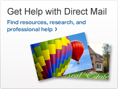 Get Help with Direct Mail. Photo of two postcards. Find resources, research, and professional help > 
