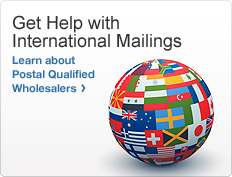 Get Help with International Mailings. Learn about Postal Qualified Wholesalers image of globe covered with flags from other countries