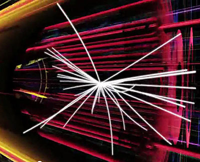 still image from video showing simulated particle collision