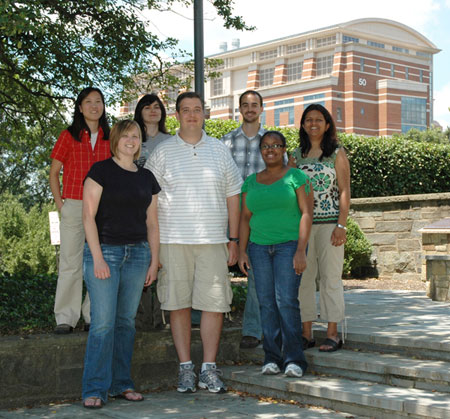 July 2009: (left to right, top) Elissa Lei, Nellie Moshkovich, Ryan Dale [LCDB Bioinformatician], Parul Nisha (bottom) Leah Matzat, Patrick Boyle, Brandi Thompson