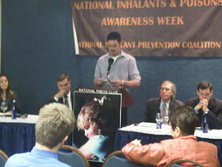 Justin Earp speaking at the National Inhalant Prevention Coalition (NIPC) press conference