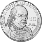 Obverse and Reverse (on mouse-over) of the Founding Father coin