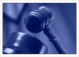 Courtroom gavel in blue