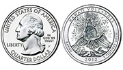 Obverse and reverse of the2012 Hawai'i Volcanoes National Park Quarter