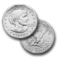 Susan B. Anthony Dollar Coin. Obverse depicts the likeness of Susan B. Anthony. Reverse depicts an American eagle landing on the Moon, a design similar to the Eisenhower dollar, appears on the reverse.