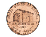 Reverse coin features a log cabin that represents Lincoln's humble beginnings in Kentucky