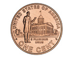 Reverse coin depicts the young professional Abraham Lincoln in front of the State Capitol in Illinois.