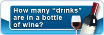rectangle with text and wine and wine glass image - How many 'drinks' are in a bottle of wine?
