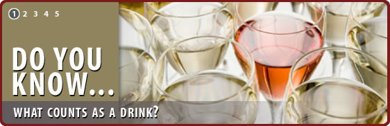 Banner showing wine glasses filled with various liquids with the text - Do you know... what counts as a drink?