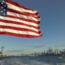 USA Flag flaying on ship in New York Harbor