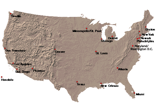 Map of US showing CEWG member locations, see text below