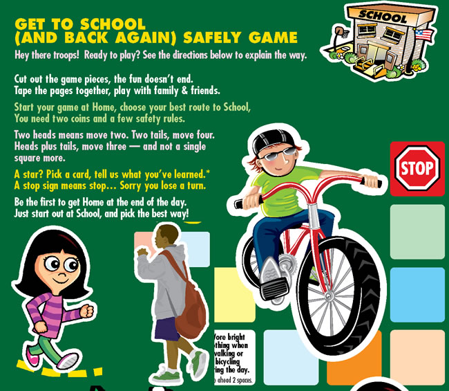 Get To School (and back again) Safely Gameboard 