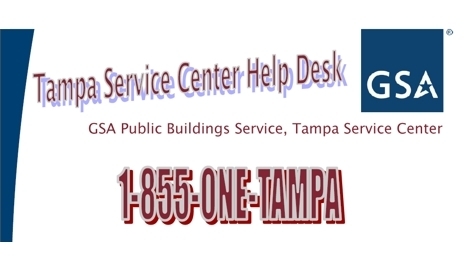 Graphic of New Tampa Service Center Help Desk number with GSA Starmark and  1-855-ONE-TAMPA (1-855-663-8267)