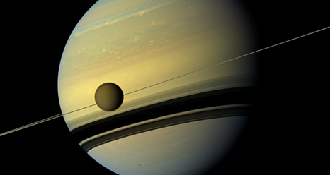 Natural color view of Titan and Saturn from NASA's Cassini spacecraft