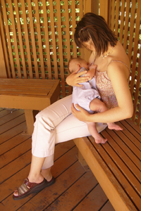 a woman breastfeeding in public
